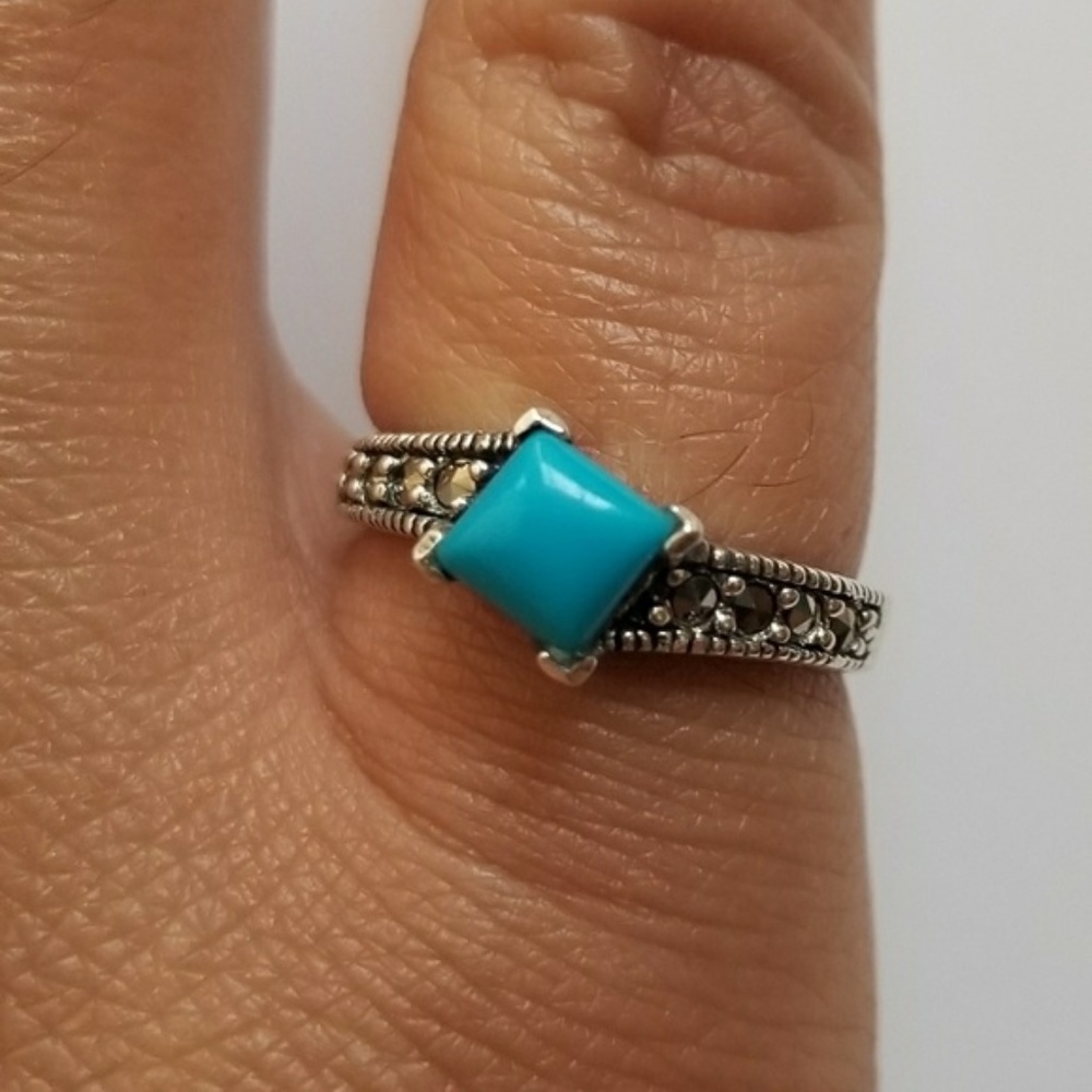 Sterling Silver Faux Turquoise Marcasite Ring